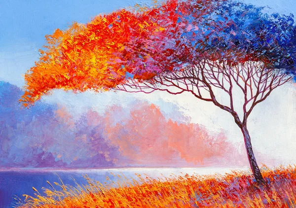 Pintura Óleo Paisaje Árbol Abstracto Colorido Impresionista Pintado Mano Imágenes De Stock Sin Royalties Gratis