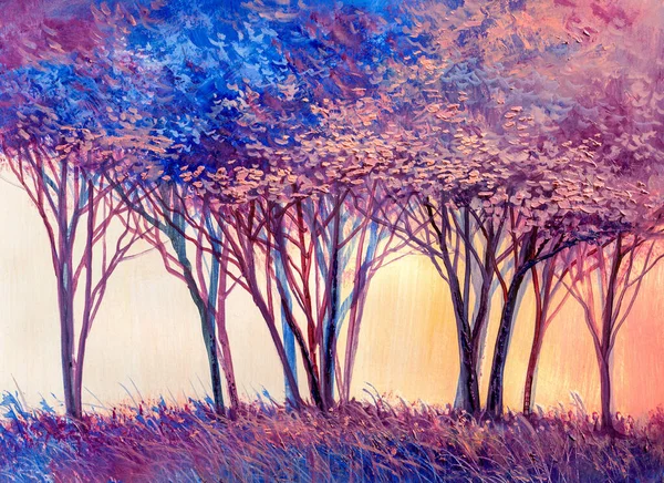 油画色彩斑斓的树 森林的抽象形象 绘画印象派 户外景观 免版税图库图片