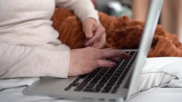 Närbild av tangentbord och bärbar skärm. Personen skriver på en bärbar dator. Affärsinnehåll — Stockvideo