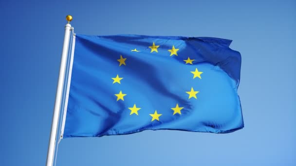 European Union flag in slow motion seamlessly looped with alpha — Stock Video