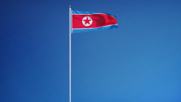 Nordkoreas Flagge in Zeitlupe, nahtlos mit Alpha verbunden — Stockvideo