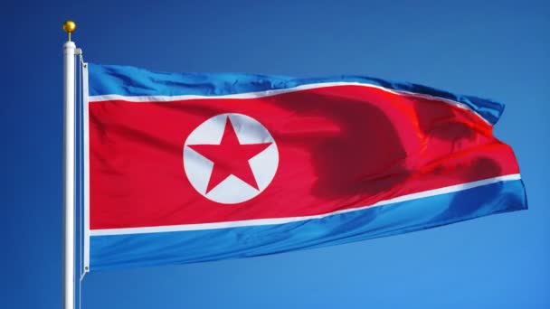 North Korea flag in slow motion seamlessly looped with alpha — Stock Video