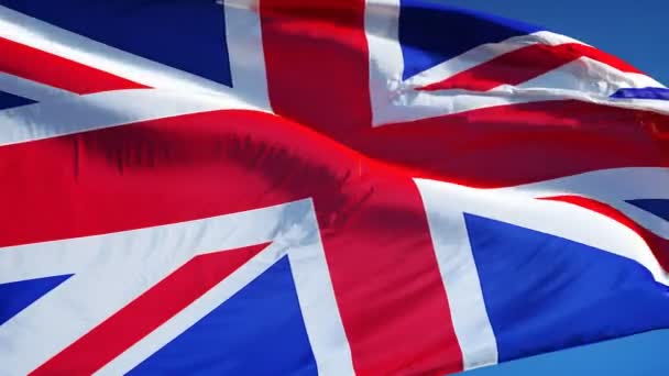 Grande bandiera britannica al rallentatore perfettamente in loop con alfa — Video Stock