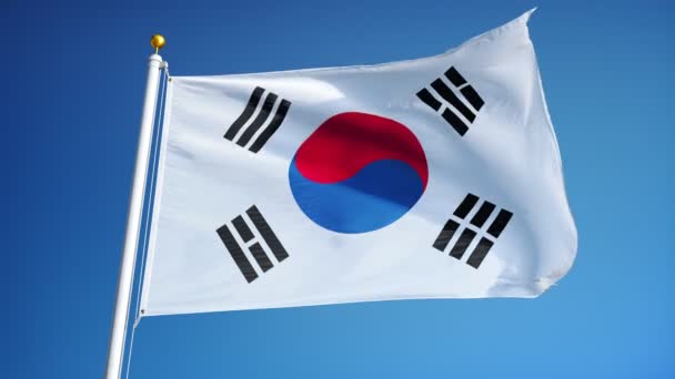 Bandera de Corea del Sur en cámara lenta perfectamente en bucle con alfa — Vídeos de Stock