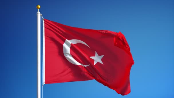 Bandeira da Turquia em câmera lenta perfeitamente looped com alfa — Vídeo de Stock