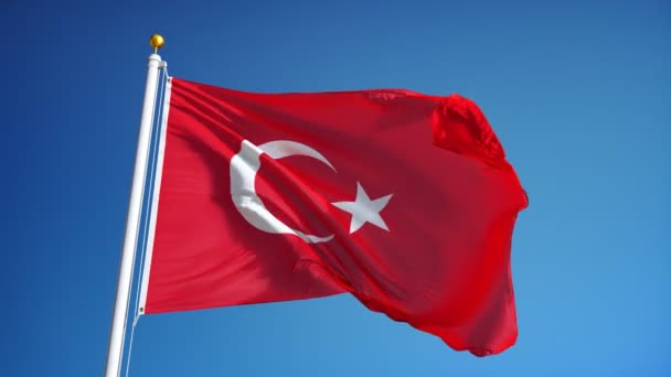 Bandeira da Turquia em câmera lenta perfeitamente looped com alfa — Vídeo de Stock