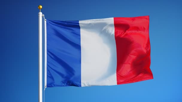 Vlag van Frankrijk in slowmotion naadloos lus met alpha — Stockvideo