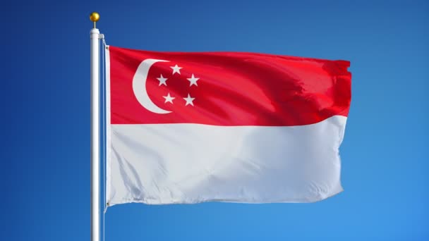 Bandeira de Singapura em câmera lenta perfeitamente looped com alfa — Vídeo de Stock