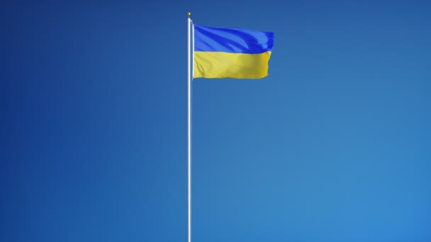 Flaga Ukrainy w zwolnionym tempie bezproblemowo zapętlony z alfa — Wideo stockowe