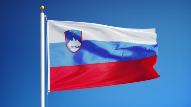 Σημαία της Σλοβενίας σε αργή κίνηση looped απρόσκοπτα με άλφα — Αρχείο Βίντεο
