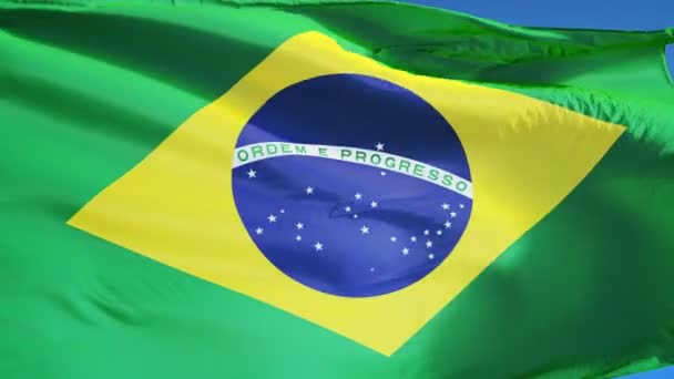 Vlag van Brazilië in slowmotion naadloos lus met alpha — Stockvideo