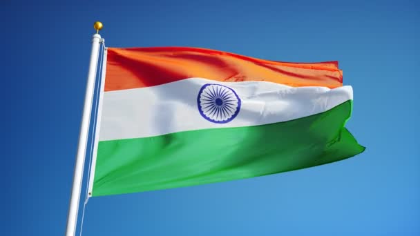 Индийский флаг в замедленной съемке, зацикленный на альфе — стоковое видео