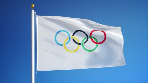 Olympische Spiele Flagge in Zeitlupe nahtlos mit Alpha — Stockvideo