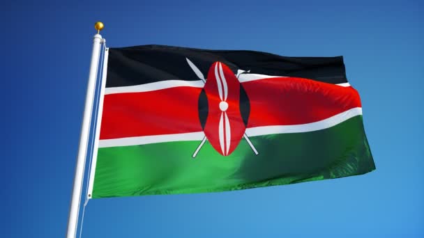 Kenya flag in slow motion seamlessly looped with alpha — Stock Video