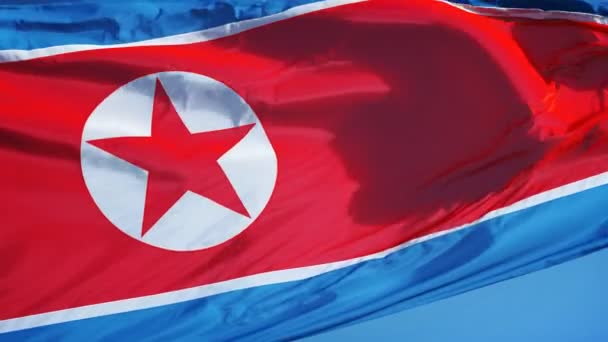 Bandiera della Corea del Nord al rallentatore perfettamente in loop con alfa — Video Stock