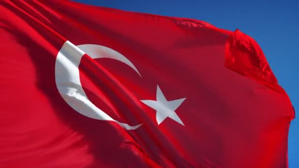 Vlag van Turkije in slowmotion naadloos lus met alpha — Stockvideo