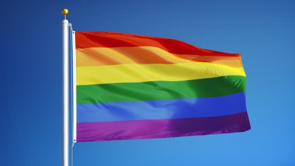 Прапор гомосексуальної гордості веселки в повільному русі безперешкодно зациклився з альфа — стокове відео