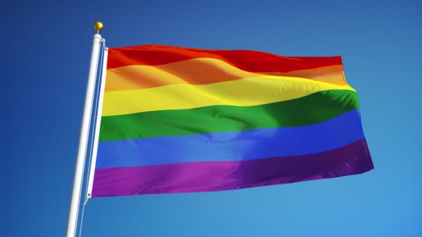 The gay pride rainbow flag in slow motion seamlessly looped with alpha — Stock video