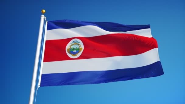 Costa Rica flag in slow motion seamlessly looped with alpha — Stock Video