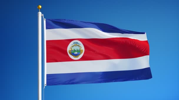 Bandiera Costa Rica al rallentatore perfettamente in loop con alfa — Video Stock