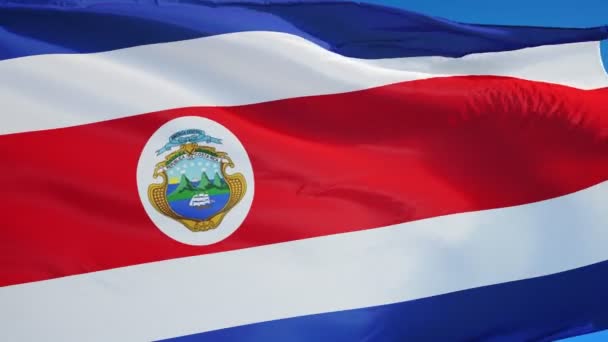 Kostarická vlajka v pomalém pohybu plynule se opakující s alfa — Stock video