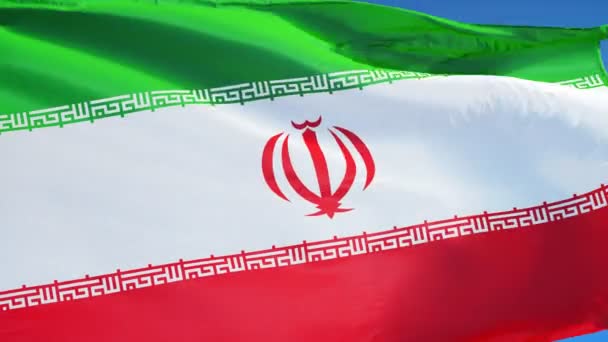 Флаг Ирана в замедленной съемке зациклен на альфе — стоковое видео