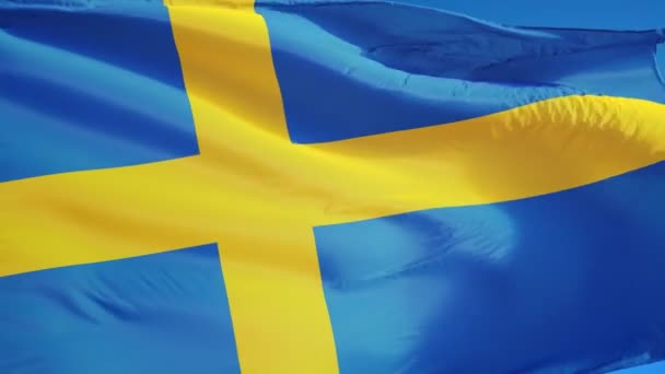 Bandeira da Suécia em câmera lenta perfeitamente looped com alfa — Vídeo de Stock