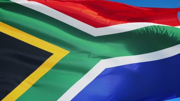 Zuid-Afrika vlag in slow motion naadloos lused met alpha — Stockvideo