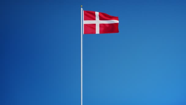 Данія прапор в повільному русі плавно петельні з альфа — стокове відео