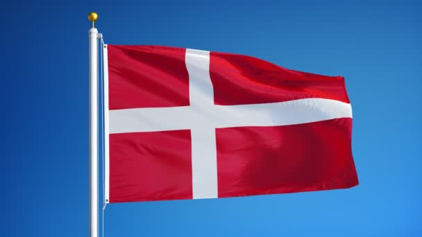 Флаг Дании в замедленной съемке зациклен на альфе — стоковое видео