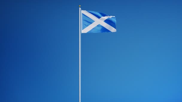Флаг Шотландии в замедленной съемке, зацикленный на альфе — стоковое видео