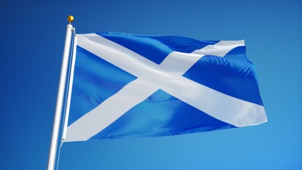 Σκωτία σημαία σε αργή κίνηση με απρόσκοπτη βρόχο με άλφα — Αρχείο Βίντεο