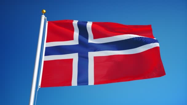Noorwegen vlag in slow motion naadloos lused met alpha — Stockvideo