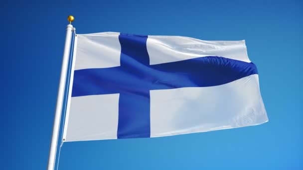 Bandera de Finlandia en cámara lenta perfectamente en bucle con alfa — Vídeos de Stock