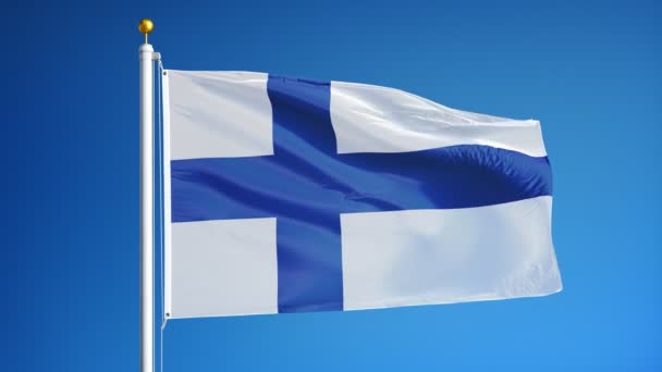 Σημαία της Φινλανδίας σε αργή κίνηση με απρόσκοπτη βρόχο με άλφα — Αρχείο Βίντεο