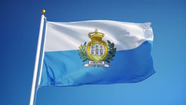 San Marino flag in slow motion seamlessly looped with alpha — Stock Video