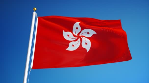 Bandeira de Hong Kong em câmera lenta perfeitamente looped com alfa — Vídeo de Stock