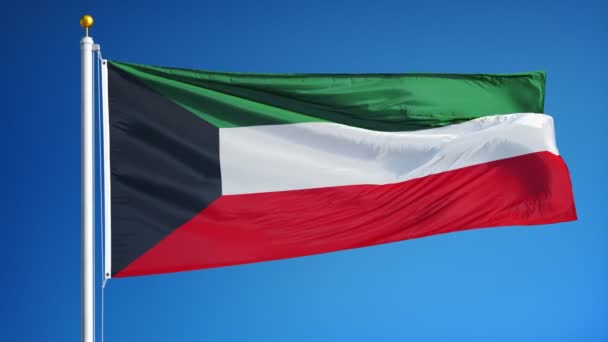 Bandeira do Kuwait em câmera lenta perfeitamente looped com alfa — Vídeo de Stock