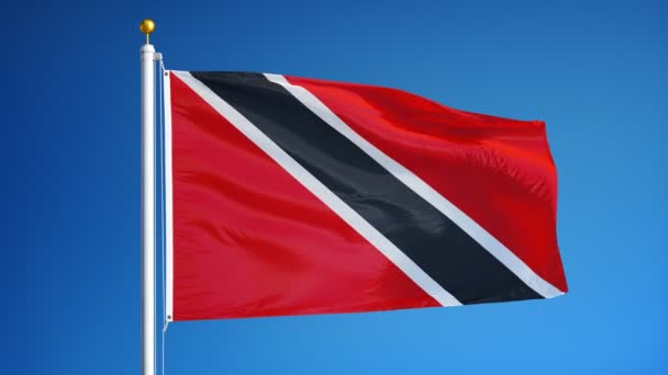 Bandeira de Trinidad e Tobago em câmera lenta perfeitamente enrolada com alfa — Vídeo de Stock