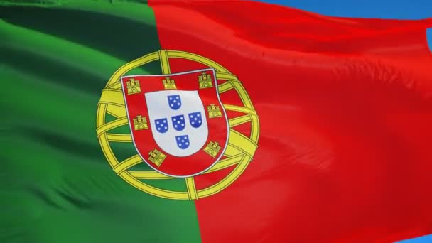 Bandera de Portugal en cámara lenta perfectamente en bucle con alfa — Vídeos de Stock