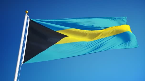 Bandeira das Bahamas em câmera lenta perfeitamente enrolada com alfa — Vídeo de Stock