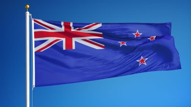 スローモーションでニュージーランドのフラグは、アルファでシームレスにループ — ストック動画