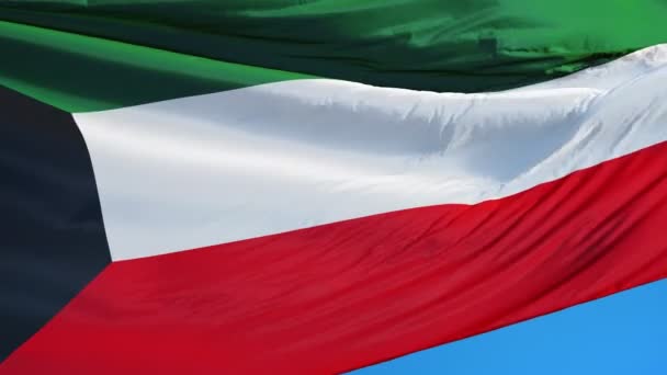 Bandeira do Kuwait em câmera lenta perfeitamente looped com alfa — Vídeo de Stock