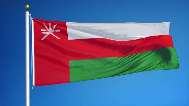 Флаг Омана в замедленной съемке плавно зациклен на альфе — стоковое видео