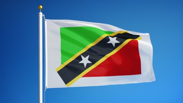 Saint Kitts und Nevis Flagge in Zeitlupe, nahtlos mit Alpha verbunden — Stockvideo