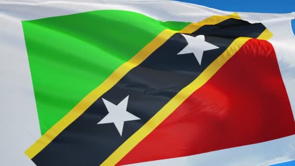 Saint Kitts und Nevis Flagge in Zeitlupe, nahtlos mit Alpha verbunden — Stockvideo