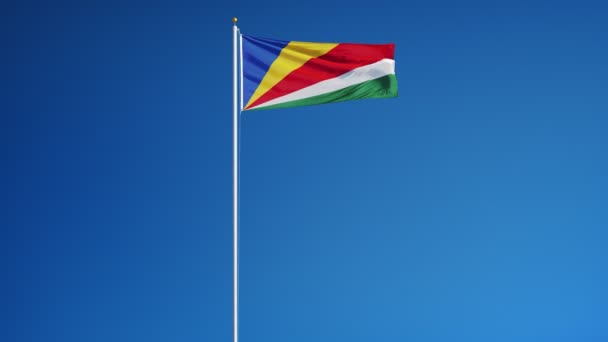 Vlag van de Seychellen in slowmotion naadloos lus met alpha — Stockvideo