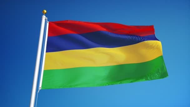 Mauritius flag in slow motion seamlessly looped with alpha — Stock Video