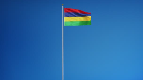 Mauritius flag in slow motion seamlessly looped with alpha — Stock Video