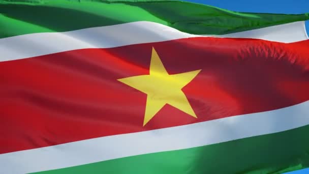 Bandera de Surinam en cámara lenta perfectamente en bucle con alfa — Vídeo de stock